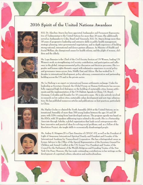 Spirit of the UN Awardees